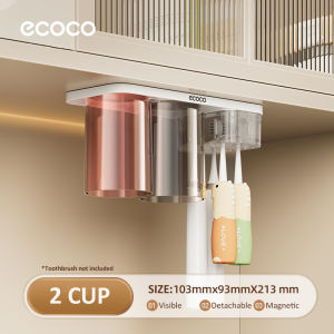 Ecoco Toothbrush Holder with Magnetic Cups for Bathroom Dust-Proof Aesthetic Fast Drain Space Saving