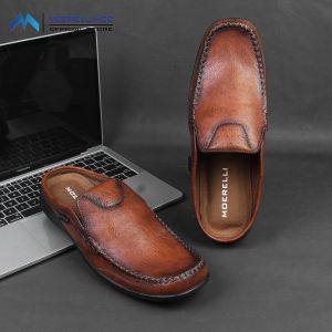 Moerelli &Co Sepatu Sandal Kulit Sintetis Jacquelyn Pria Tan Premium Tahan Air Anti Slip Ukuran 39-43