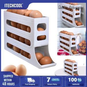 Kitchen Food Storage Egg Dispenser 4 Layer Rolling Design 30 Egg Capacity Plastic Container for Refrigerator
