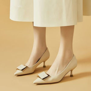 [Free Shipping] Niche High-End WomenS Shoes New Spring/Autumn Collection Stiletto Heels Pointed-Toe Work Shoes Square Buckle Design Elegant High Heels