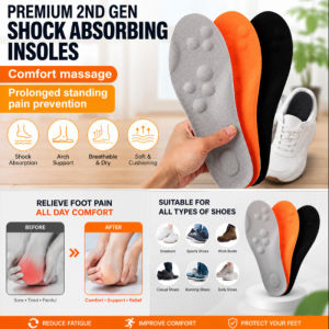 Soft Breathable Insoles Comfortable Shoe Pads Shock Absorption Lightweight Design for Men and Women