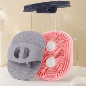 OMQAIO Silicone Bàn chải tẩ bào chết cho cơ thể Massage da có tay cầm Bàn chải vệ sinh bồn tắm Cần thiết Massage nhẹ nhàng Dụng cụ tẩ bào chết khi tắm Tắm