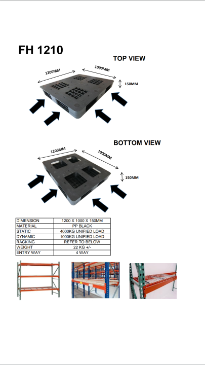 Multipurpose%20Heavy%20Duty%20Plastic%20Pallet%201200mm%20x%201000mm%20x%20150mm%20Double%20Deck%204%20Way%20-%20Image%202