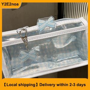 【Local shipping】 Sweet Bow Zipper Transparent Pencil Case Box Student Stationery Storage Bag Large Capacity Makeup Bag Cartoon Zipper Pen Bag