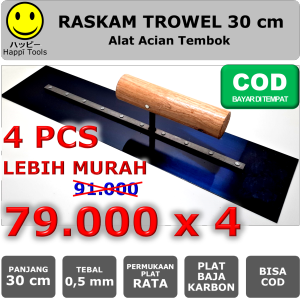 Raskam Roskam 30 cm Plat Baja Karbon - Trowel Epoxy Epoksi - Alat Acian Tembok - Finishing Plastering Beton Bata Ringan - Happī Tools - Carbon Steel - Flat / Gigi / Bergerigi
