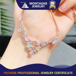 Montagne Jewelry 925 Rose Gold Plated Silver Necklace For Women Elegant Design Fine Jewellery Natural 4x6mm Opal Necklace