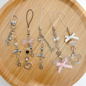 Christmas gift 【AYLMER】 1PC Cute Butterfly Bead Handmade Sweet Girl Keychain For IP 11 Camera Kawaii Y2K Love Five Pointed Star Phone Charms Pendant
