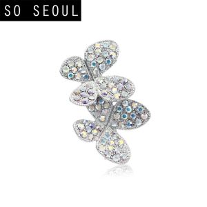 SO SEOUL Caria Double 2D Butterfly Aurore Boreale Crystal Rollover Clasp Brooch-Gift for Mums