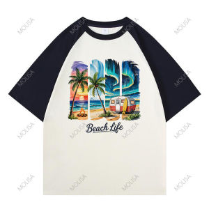 เสื้อยืด cotton100% ใส่สบาย เสื้อBeach Life Printed Tshirt เสื้อคอกลม เขนสั้น เสื้อคู่ oversized 68049#