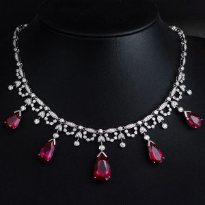 Vinregem 11*18MM Pear Cut Ruby High Carbon Diamond Gemstone Pendant Necklaces 925 Sterling Silver Fine Jewelry Anniversary Gifts