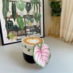 BABYBANG Handmade Ceramic Coffee Cup 3D Leaf Handle Microwave Safe Espresso Cup Hot Plant Leaf Dishwasher Safe Latte Mug Home