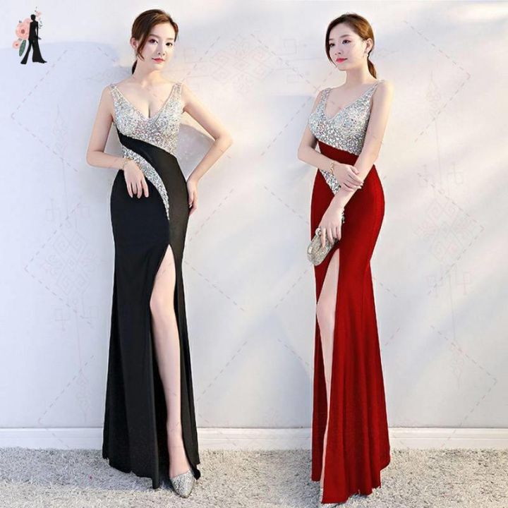 Trending in Fashion Recoal JS prom Evening Dinner Gown banquet evening dress Chic Design Sense Niche Dress Nightclub Women s Long Dress Host Evening Dress High end Atmospheric Simple Summer Lazada PH