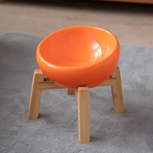 Ceramic Cat Bowl Dog Bowl Pet Feeding Water Bowl Cat Puppy Feeder Product Supplies Pet Food Bowl with Wood Stand