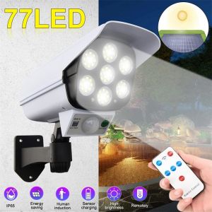 LED Solar Light 3 Modes Motion Sensor Lamp Security Dummy Camera Wireless Outdoor Flood Light Waterproof for Garden Decoration