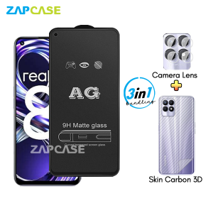 Realme 8i PAKET 3in1 Tempered Glass Anti Glare Free Camera Lens dan Skin Carbon