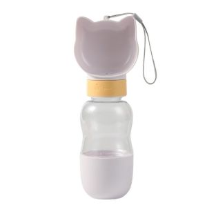 SEJUE4373 2 in 1 Cat Ear Shaped Pet Water Bottle Leak-proof with Hanging Rope Portable Pet Water Cup Cat Water Food Bowl Multi-functional Water Bottle Dispenser Hiking