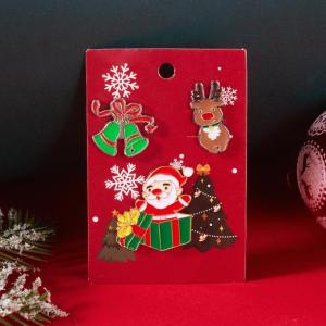 [fenggongshuode] 3Pcs set Fashion Christmas Brooch For Women Men Cute Santa Claus Bell Elk Snowflake Snowman Enamel Pins Party Jewelry Gift