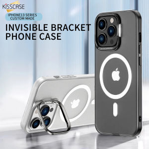 KISSCASE Kim loại Chân Đế Trường hợp cho iPhone 14 ProMax 13 12 Ống Kính Máy Ảnh Khung Giá Đỡ Đứng Magsafe Sạc Không Dây Mờ Mờ Bao