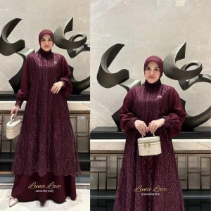 COD Luna Lace Dress Ceruty Brokat Gamis Dewasa Terbaru 2025 Viral Dress Wanita Kondangan Kekinian