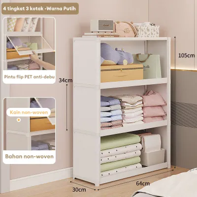 LEEGO Lemari Kain Plastik Susun Lemari Baju Anak Serbaguna Lemari Baju Wardrobe Pintu Transparan