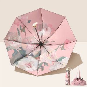 BMFUEW UV Protection Double-layered Sun Umbrella Floral Print Foldable Reverse Sun Umbrella Lightweight Sun Protection Dual-purpose Sunshade Summer Outings