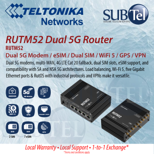 Teltonika RUTM52 Dual 5G Router Dual SIM & ESIM Backward Compatible with 4G (LTE Cat 20)  Load balancing Wi-Fi 5
