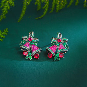 SEQUITO Christmas Day Women Drop Earrings with Small Bell Black Gold Plated Paved Setting Red Green AAA CZ Zirconia Classy Party Gift Jewelry SE898