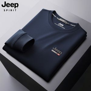 JEEP SPIRIT Mens Sweater New Round Neck Sweater Mens Casual Embroidered Cotton Sports Sweater Mens
