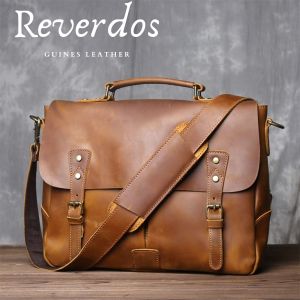 Tas Tangan Pria Kulit Aslii Retro - Tas Laptop Horizontal Kulit - Tas Kurir Bahu Kasual Pria Kulit Aslii Crazy Horse