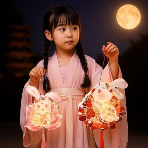 GUTUN แบบจีน โคมไฟกระต่ายสำหรับเด็ก กระเป๋าวัสดุ DIY ปลาโคอิ โคมไฟเทศกาลกลางฤดูใบไม้ร่วง โบราณ พร โคมไฟแฮนด์เมดรูปกระต่าย เด็กๆ