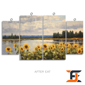 HIASAN DINDING SET BUNGA MATAHARI WALLDECOR 4 IN 1 NUANSA ABSTRAK OIL PAINTING SUN FLOWER HIASAN DAN PAJANGAN RUMAH KAYU AESTHETIC KEKINIAN
