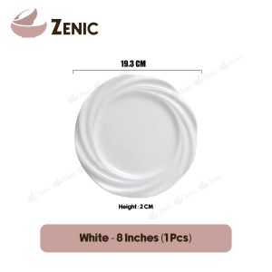 Zenic Ceramic Pure White Western-style Round Curved-Edge Flat Plate