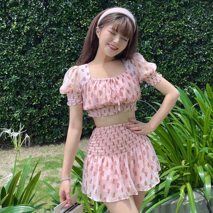 Set bộ rời áo croptop kèm chân váy thun eo MIMIX CA6170 | Lazada.vn