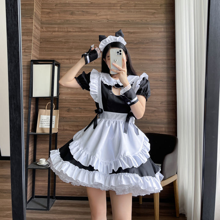 Cỡ Âu Mỹ Trang Phục Cô Hầu Gái Mèo Thêu Rỗng Trang Phục Hầu Gái COSPLAY ...