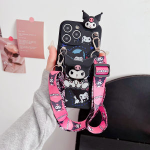 DIMBEPLY Case For Xiaomi Black Shark 5RS 4s 4 5 Pro 5G Mi 11 13 Lite 12X 12S 12 14 Ultra 11T 12T 13T Pro Fashion 3D Doll Cartoon Cute Bowknot Kuromi Melody Silicon Case with Long Strap + Bracket