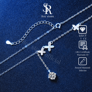 RoyStone - Kalung Wanita Moissanite Sertifikat GRA Original Lapis Emas 18K - Butterfly Necklace