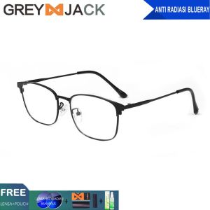 Grey Jack Kacamata Antiradiasi Blueray Bahan Titanium Kokoh Ringan Model Kotak Style Bisnis Simple Bisa Minus 2169