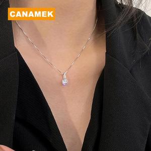 【CANAMEK】 Shiny Water Drop Shaped Necklace For Women Zircon Water Drop Pendant Clavicle Chain Necklace Valentines Day Gift Wedding Party Jewelry