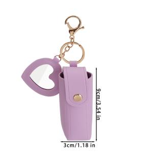 Leather Lipstick Bag with Mirror / Mini Makeup Pouch for Lip Balm / Bag Hanging Keychain Holder