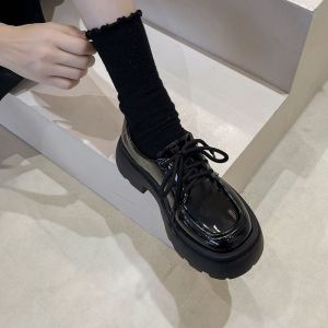 [Free Shipping] Thick-Soled WomenS Leather Shoes New Spring Collection Versatile Black JK-Style Flats Platform Loafers Trendy Ins Style