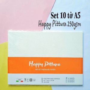 Giấy Vẽ Màu Nước HAPPY Pittura 250gsm A5/A4/A3 Đúng Khổ (vân ngang 10 tờ)