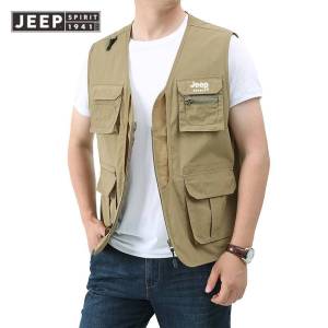 JEEP SPIRIT Áo Ghi Lê Câu Cá Áo Ghi Lê Dụng Cụ Nhiều Túi Cho Nam Quần Yếm Chụp Ảnh Giải Trí Ngoài Trời Mùa Hè