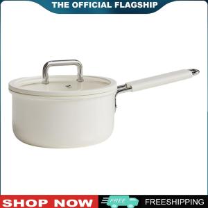 [Uehomeie]Natural Ceramic Milk Pot with Stay Cool Handle White Ceramic Nonstick Saucepan for Restaurant Household Cooking