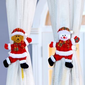 XYAX 2pcs/set Cloth Christmas Curtain Tiebacks Santa Claus Elk Snowman Curtain Holder Decoration Supplies Cartoon Doll Window Curtain Fastener New Year