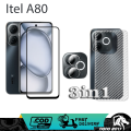 3IN1 TEMPERED GLASS BLUE ITEL A80 BONUS LENSA CAMERA+GARSKIN CARBON. 