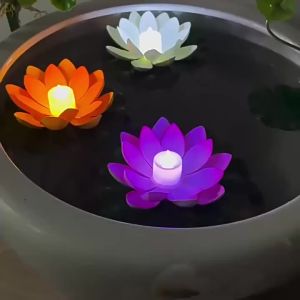 LED Lotus Light Floating Pool Flowers Battery Operated Waterproof Pond Lantern For Garden Wedding Diwali Decoration Lighting Lamps