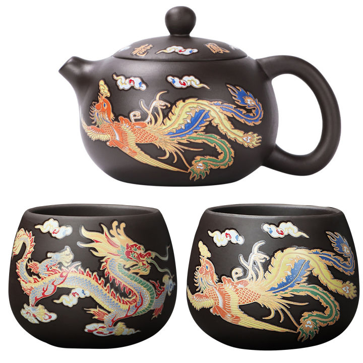 BOCO Purple Sand Tea Set Handcrafted Tea Set Handmade Dragon Phoenix ...