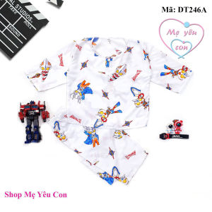 Bộ ngủ dài tay bé trai Size 13 (34-37kg). Vải tole/lanh 2 da loại 1 mát rượi. Có 2 nút cài trước cổ