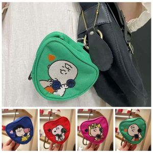TRTEWWS Cute Snoopy Coin Purse Canvas Cartoon Heart Shape Wallet Change Bag Solid Color Cloth Pendant Bag Women