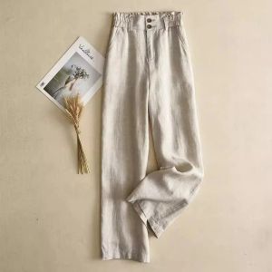 Grey linen wide leg pants for women high waisted casual cotton linen straight leg pants